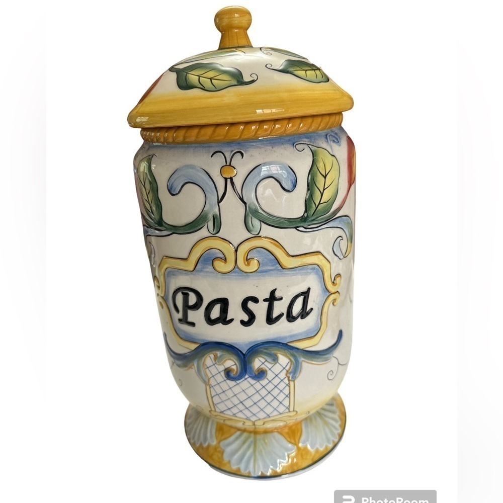Fitz & Floyd Pasta Glazed Ceramic Classics Ricamo Pasta Jar Canister Preowned